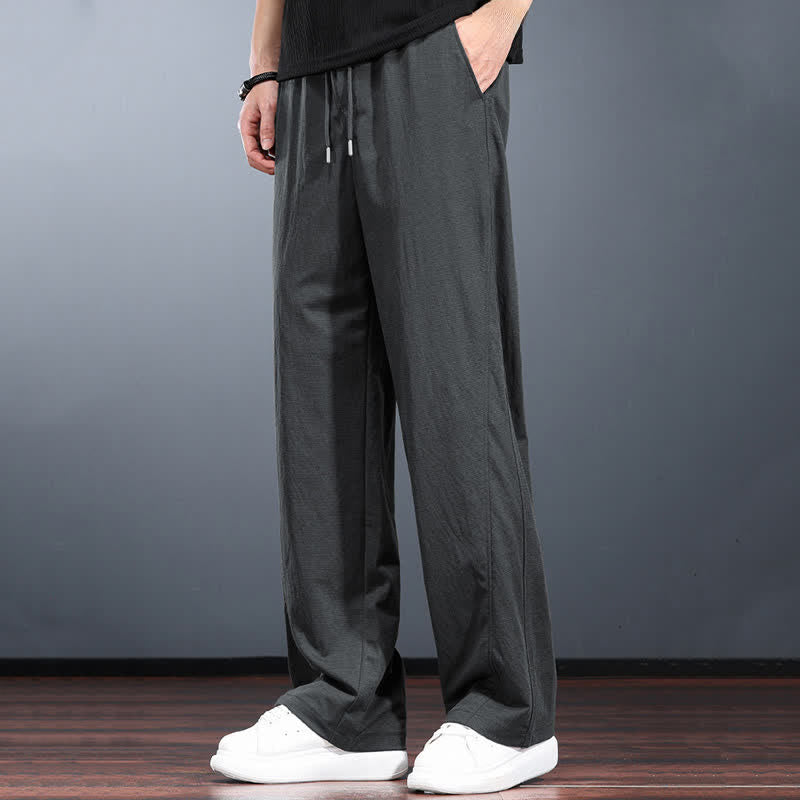 Buddha Stones Spring Summer Casual Minimalist Drawstring Elastic Waist Solid Long Pants Men's Straight Leg Pants With Pockets - image 13