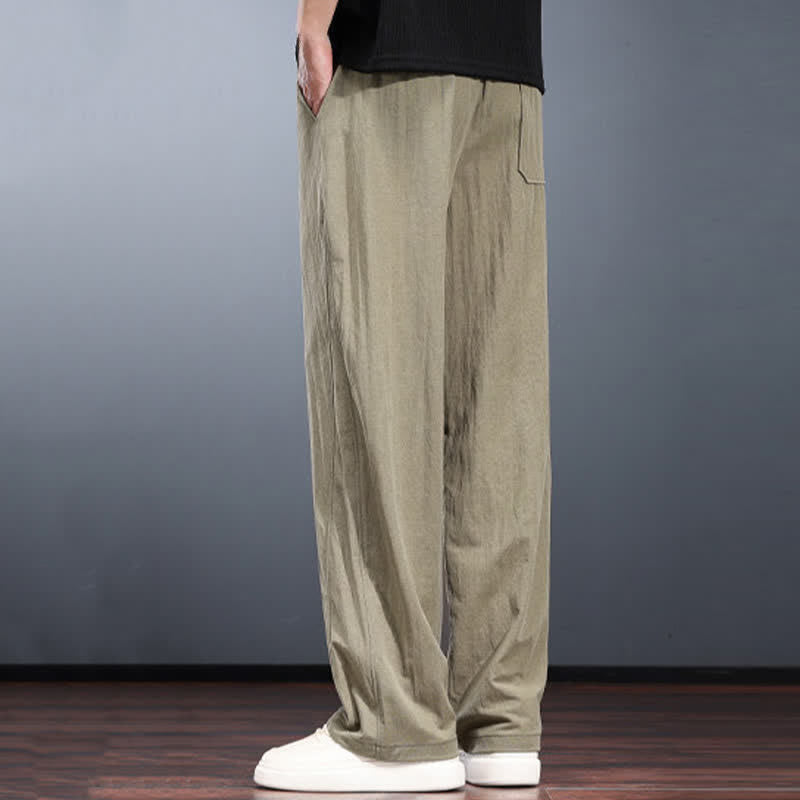 Buddha Stones Spring Summer Casual Minimalist Drawstring Elastic Waist Solid Long Pants Men's Straight Leg Pants With Pockets - image 7