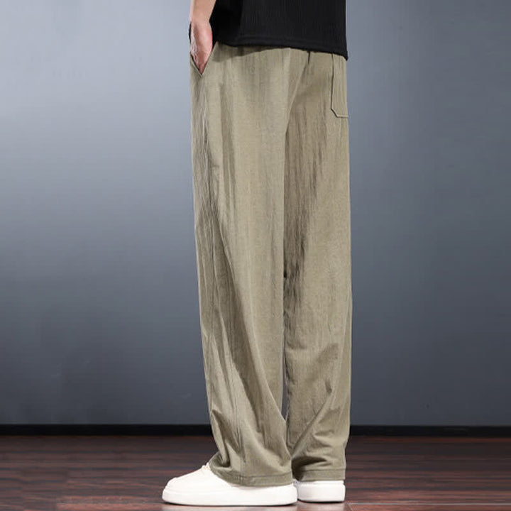 Buddha Stones Spring Summer Casual Minimalist Drawstring Elastic Waist Solid Long Pants Men's Straight Leg Pants With Pockets - image 7