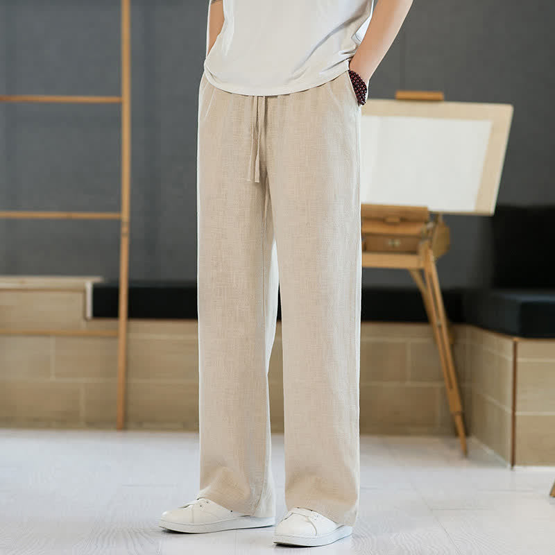 Buddha Stones Spring Summer Casual Minimalist Drawstring Solid Long Pants Men's Straight Leg Pants With Pockets - image 27