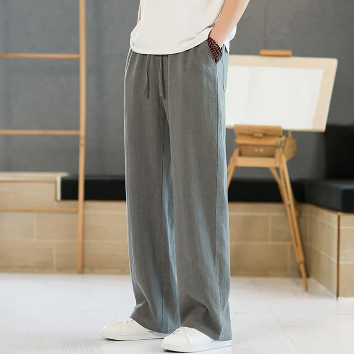 Buddha Stones Spring Summer Casual Minimalist Drawstring Solid Long Pants Men's Straight Leg Pants With Pockets - Gray - US/UK/AU46，EU56 (5XL) - image 0