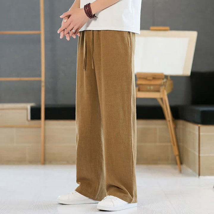 Buddha Stones Spring Summer Casual Minimalist Drawstring Solid Long Pants Men's Straight Leg Pants With Pockets - image 18