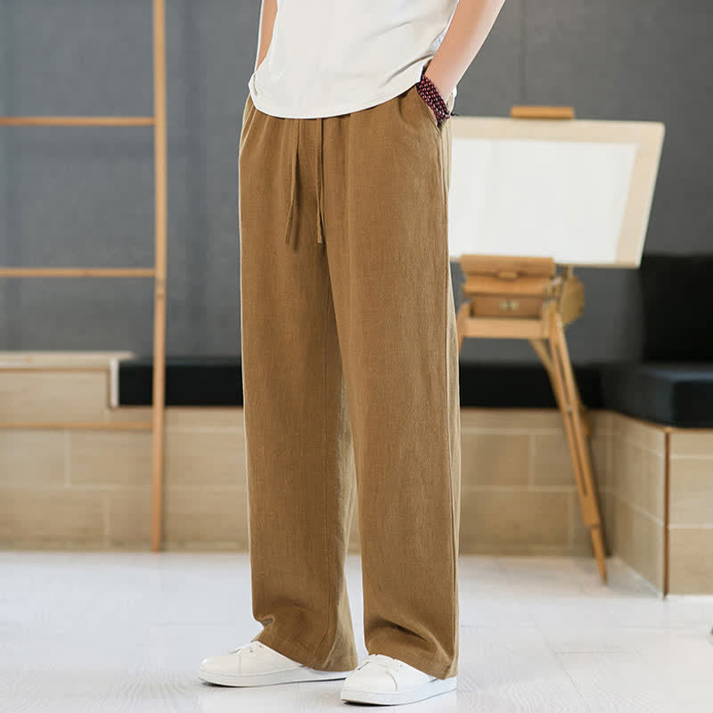 Buddha Stones Spring Summer Casual Minimalist Drawstring Solid Long Pants Men's Straight Leg Pants With Pockets - DarkGoldenrod - US/UK/AU46，EU56 (5XL) - image 13