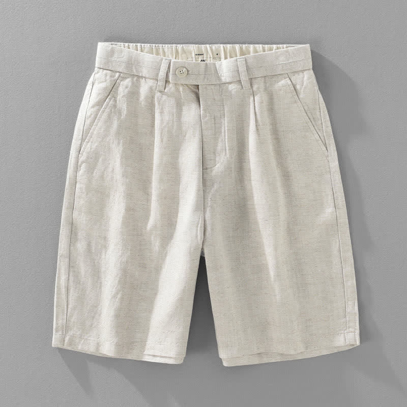 Buddha Stones Summer Casual Minimalist Button-Up Zipper Solid Men's Shorts With Pockets - Linen - US/UK/AU46，EU56 (5XL) - image 0