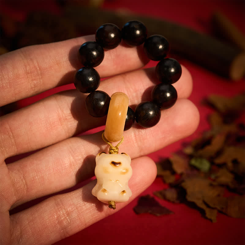 Buddha Stones Ebony Wood Charcoal-Grilled Cat & Bear Balance Tactile Meditation Beads Decorations - Bear - Ebony Wood(Balance♥Calm) - image 4
