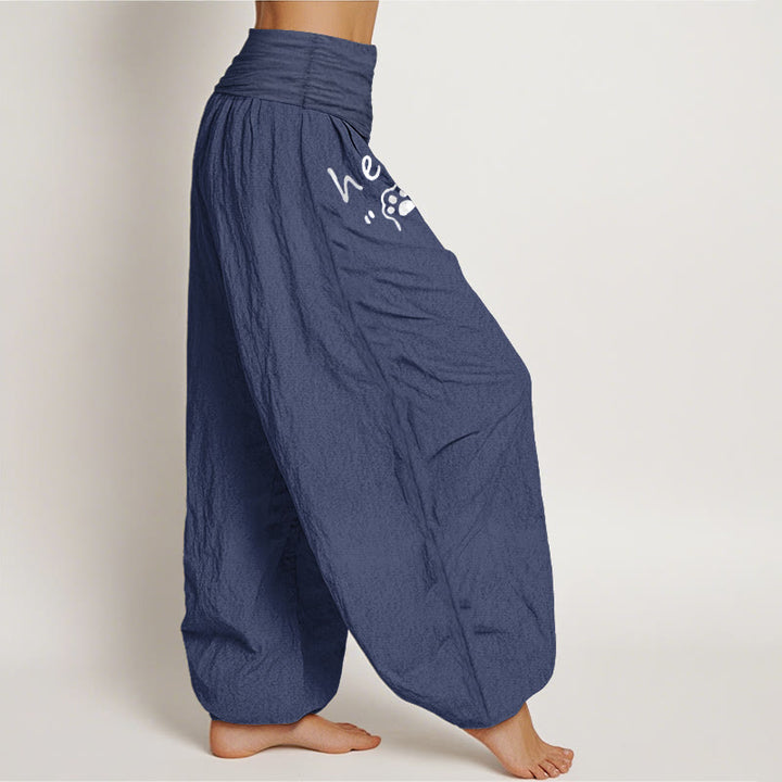 Buddha Stones Pure Cotton Hello Cat Paw Pattern Women's Elastic Waist Harem Pants - image 6