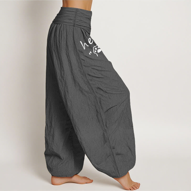 Buddha Stones Pure Cotton Hello Cat Paw Pattern Women's Elastic Waist Harem Pants - image 9