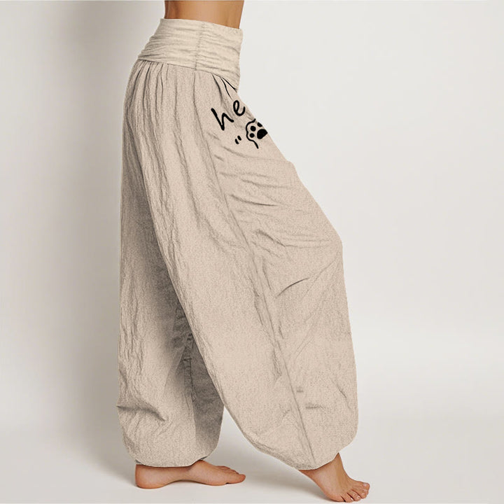 Buddha Stones Pure Cotton Hello Cat Paw Pattern Women's Elastic Waist Harem Pants - image 12