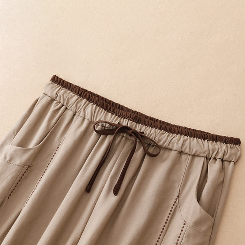 Buddha Stones Summer Casual Minimalist Drawstring Solid Cropped Pants Women's Tapered Pants With Pocket - image 10