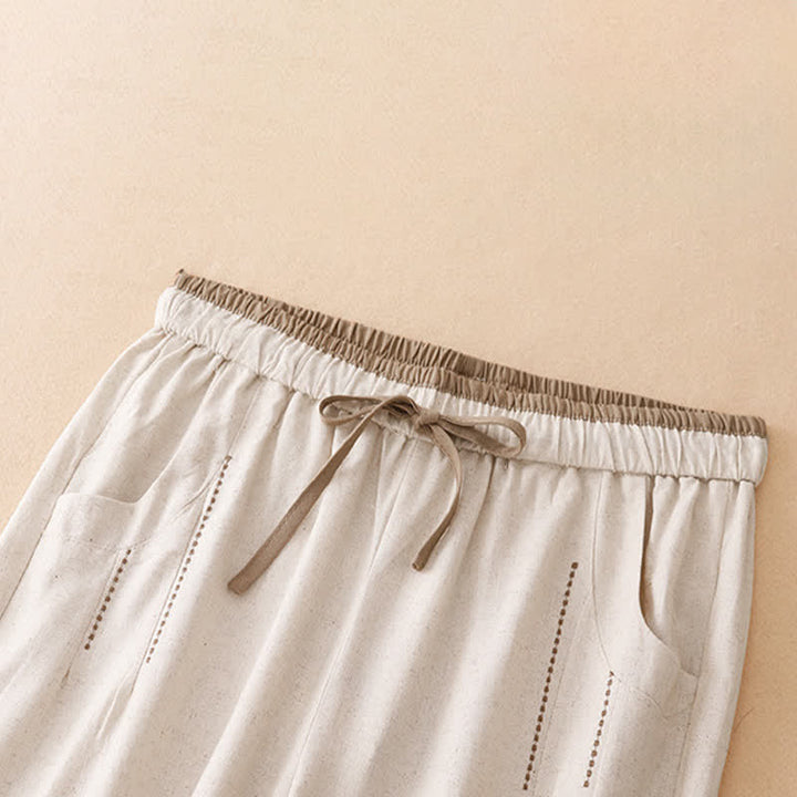 Buddha Stones Summer Casual Minimalist Drawstring Solid Cropped Pants Women's Tapered Pants With Pocket - image 2
