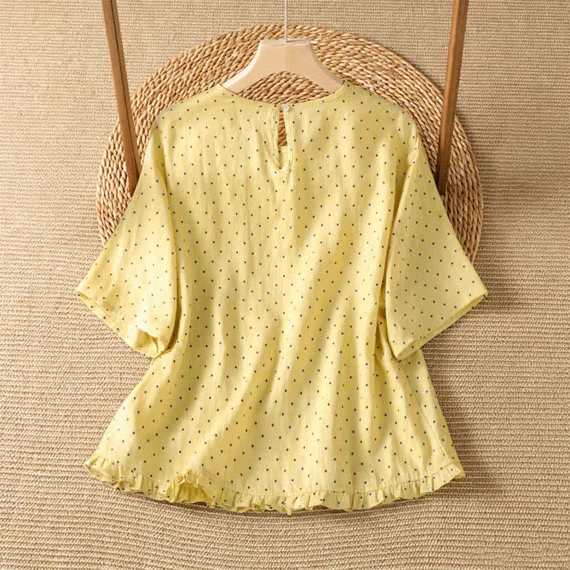 Buddha Stones Summer Casual Polka Dot Ruffled Hem Women's Short Sleeve T-Shirts - image 1