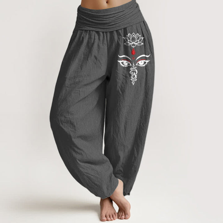 Buddha Stones Pure Cotton White Lotus Eye Pattern Women's Elastic Waist Harem Pants - DimGray - US16，UK/AU20，EU48 (3XL) - image 8