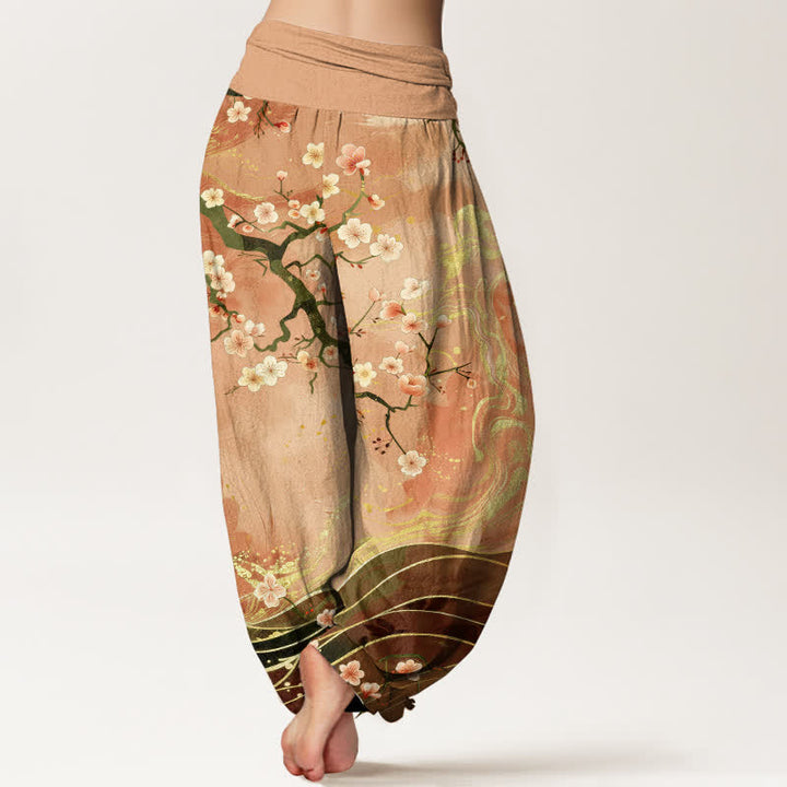 Buddha Stones Pure Cotton Sakura Blossom Branch Pattern Women's Elastic Waist Harem Pants - image 2