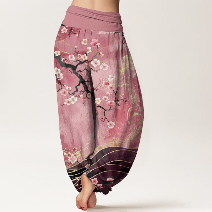 Buddha Stones Pure Cotton Sakura Blossom Branch Pattern Women's Elastic Waist Harem Pants - image 10