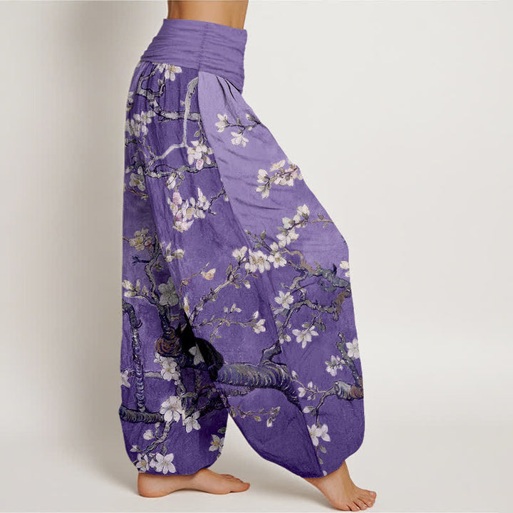 Buddha Stones Pure Cotton Botanical Blossom Cat Pattern Women's Elastic Waist Harem Pants - image 6
