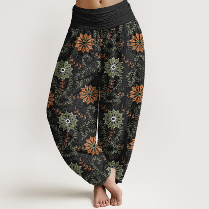 Buddha Stones Cotton Bohemian Mandala Vine Pattern Women's Elastic Waist Harem Pants - Black - US16，UK/AU20，EU48 (3XL) - image 0
