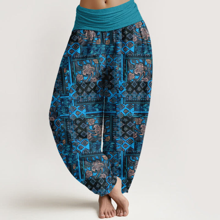 Buddha Stones Pure Cotton Bohemian Geometric Pattern Women's Elastic Waist Harem Pants - DeepSkyBlue - US16，UK/AU20，EU48 (3XL) - image 8