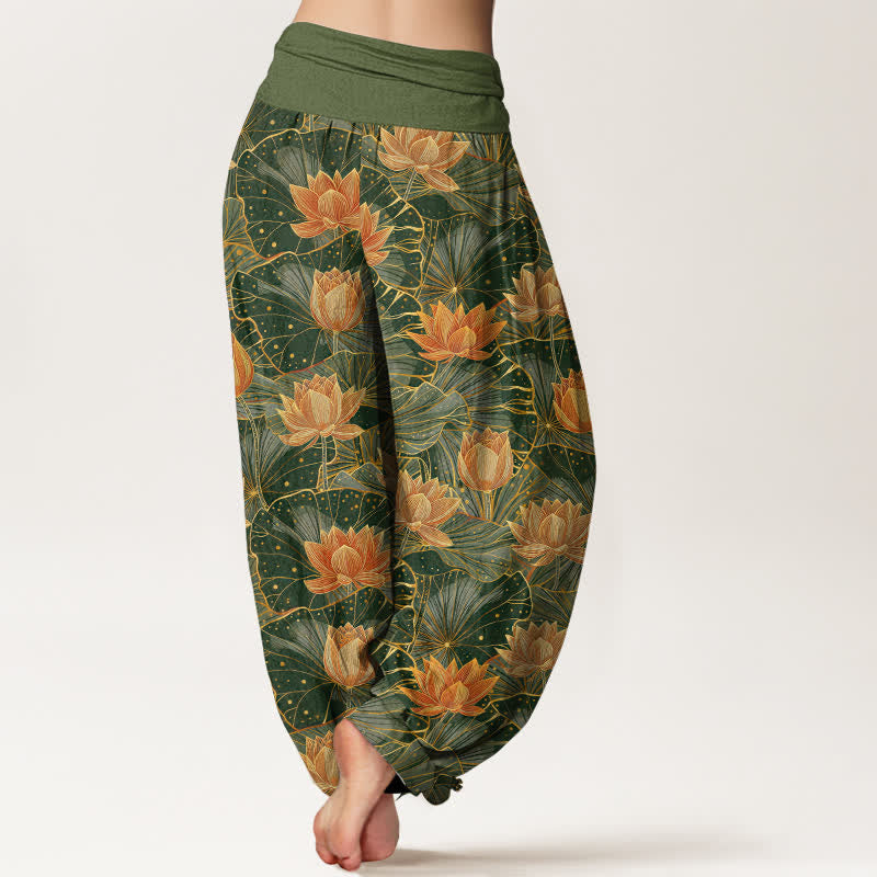 Buddha Stones Pure Cotton Lotus Bloom Pattern Women's Elastic Waist Harem Pants - image 7