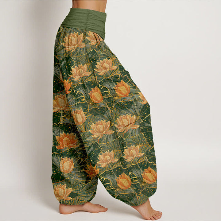 Buddha Stones Pure Cotton Lotus Bloom Pattern Women's Elastic Waist Harem Pants - image 6
