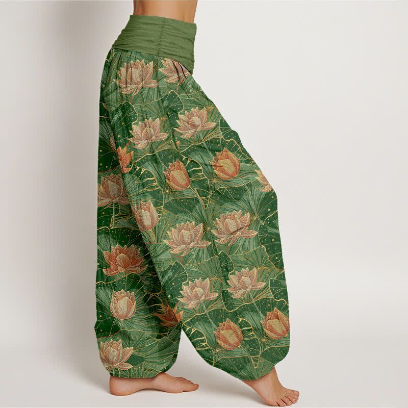 Buddha Stones Pure Cotton Lotus Bloom Pattern Women's Elastic Waist Harem Pants - image 9