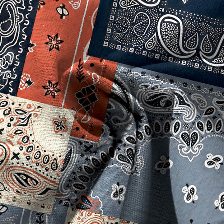 Buddha Stones Cotton Linen Patchwork Paisley Pattern Women's Elastic Waist Wide Leg Pants With Pockets - image 4