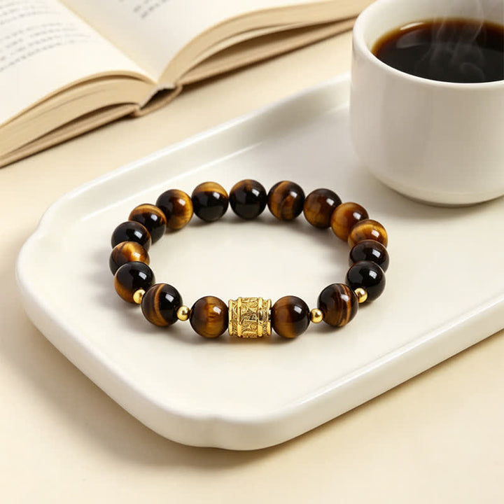 Buddha Stones Tiger Eye Black Obsidian Courage Beads Bracelet - image 1