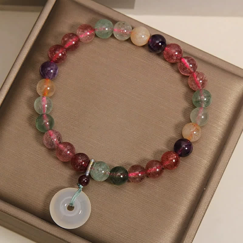 Buddha Stones Strawberry Quartz Chalcedony Peace Buckle Love Bracelet - image 9