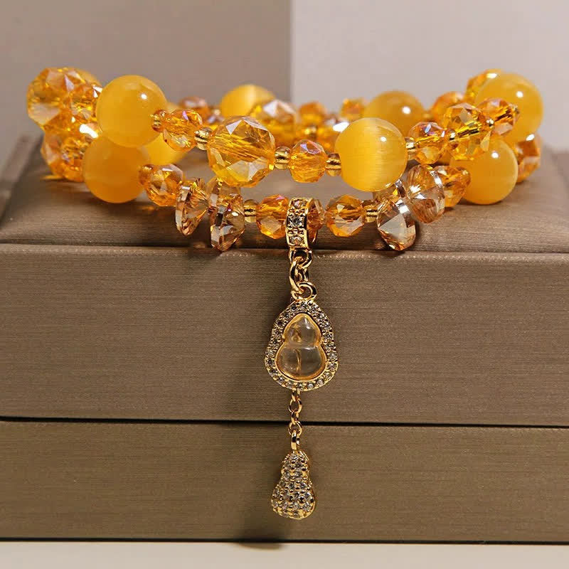 Buddha Stones Cat's Eye Gourd Pendant Double Layer Beaded Bracelet - image 6