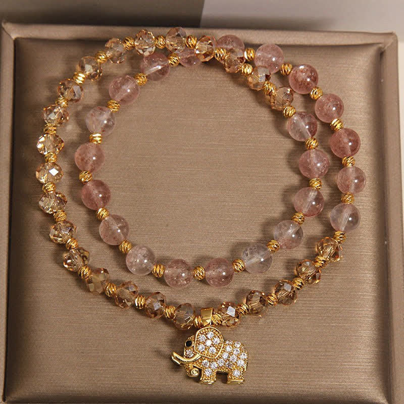 Buddha Stones Double Wrap Strawberry Quartz Elephant Healing Bracelet - image 8