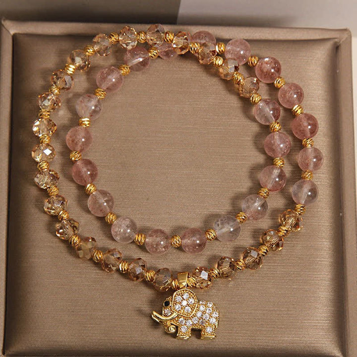 Buddha Stones Double Wrap Strawberry Quartz Elephant Healing Bracelet - image 8