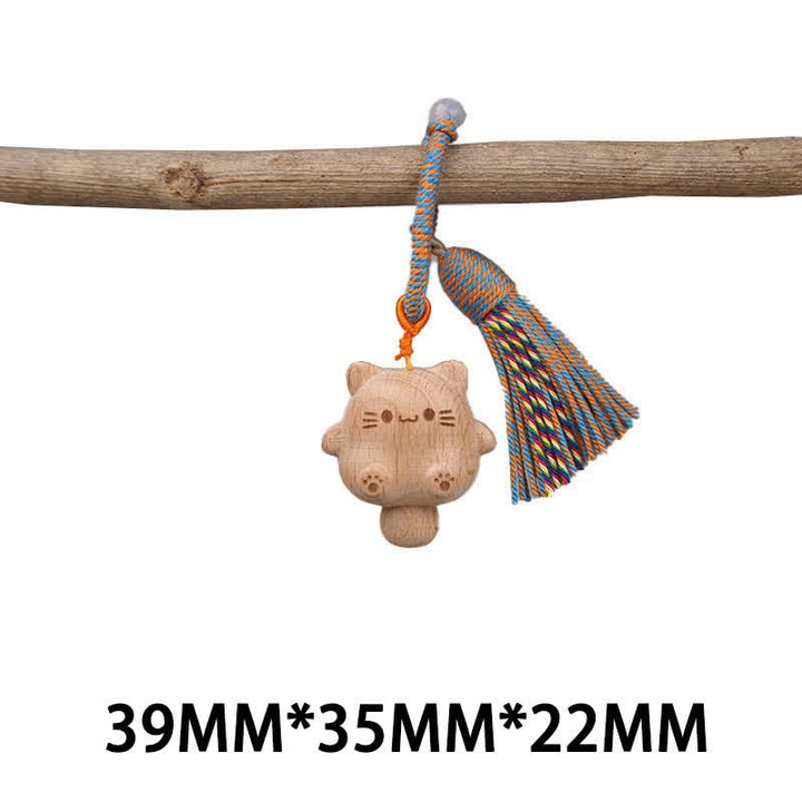 Buddha Stones Hand-Carved Light Wood Lucky Cat Tassel Grounding Keychains - Blue Cat Paw Cat - image 21
