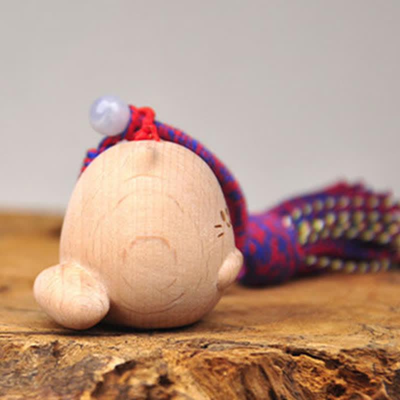 Buddha Stones Hand-Carved Light Wood Lucky Cat Tassel Grounding Keychains - image 7