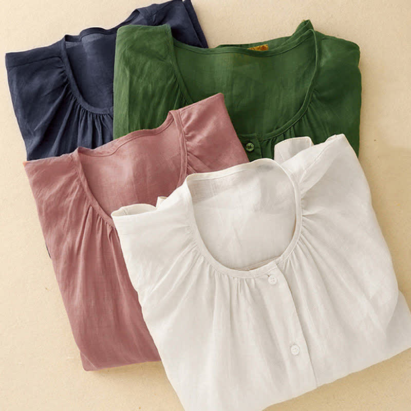 Buddha Stones Plain Button Crew Neck Design Women's  blend Three Quarter Sleeve Shirt - image 27