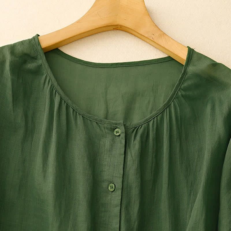 Buddha Stones Plain Button Crew Neck Design Women's  blend Three Quarter Sleeve Shirt - image 23