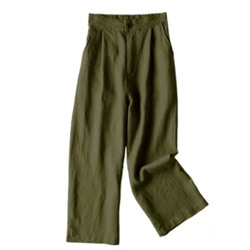 Buddha Stones Commute Solid Color 7-8 Length Women's Wide Leg Pants With Pockets - DarkOliveGreen - US12，UK/AU16，EU44 (3XL) - image 18