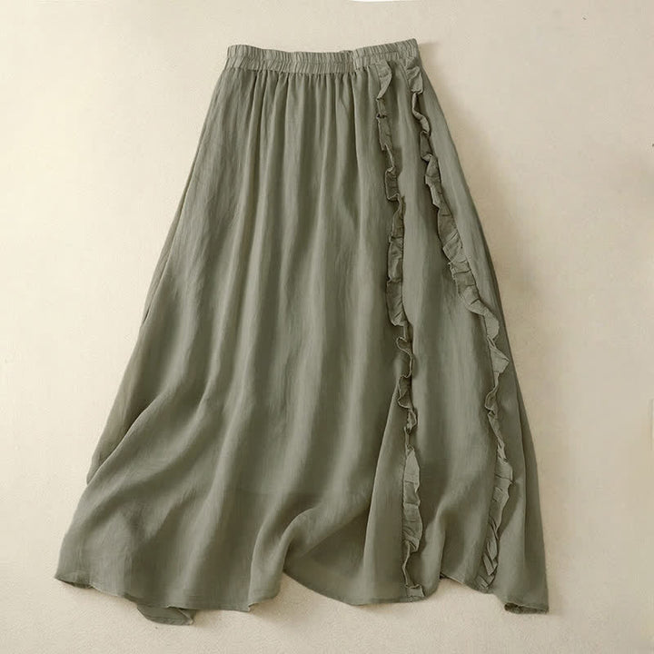 Buddha Stones Summer Plain Ruffle Design Women's Skirt - DarkSeaGreen - US8-10，UK/AU12-14，EU40-42 (2XL) - image 4