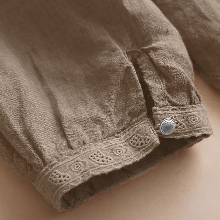 Buddha Stones Casual Plain Women's Hollow Crew Neck Design Three Quarter Sleeve Shirt - image 8