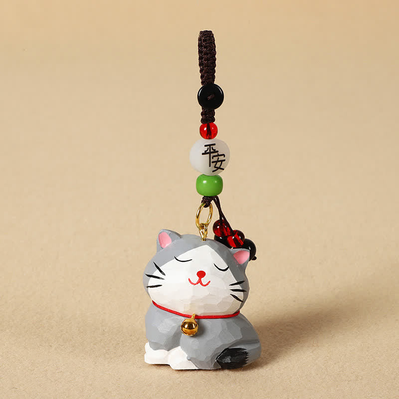 Buddha Stones Carved Wood Cat Om Mani Padme Hum Focus Keychains - Peaceful Gray Cat - image 13