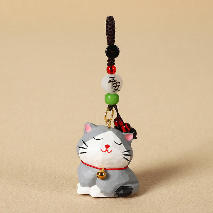 Buddha Stones Carved Wood Cat Om Mani Padme Hum Focus Keychains - Peaceful Gray Cat - image 13