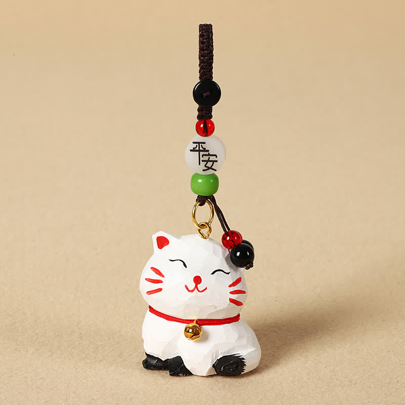 Buddha Stones Carved Wood Cat Om Mani Padme Hum Focus Keychains - Peaceful White Cat - image 7