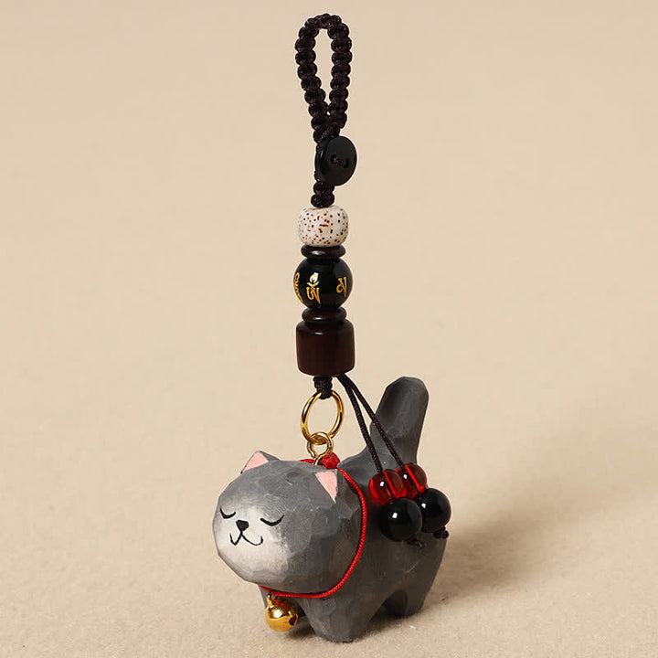 Buddha Stones Carved Wood Cat Om Mani Padme Hum Peace Keychains - Om Mani Padme Hum Dark Gray Cat - image 13