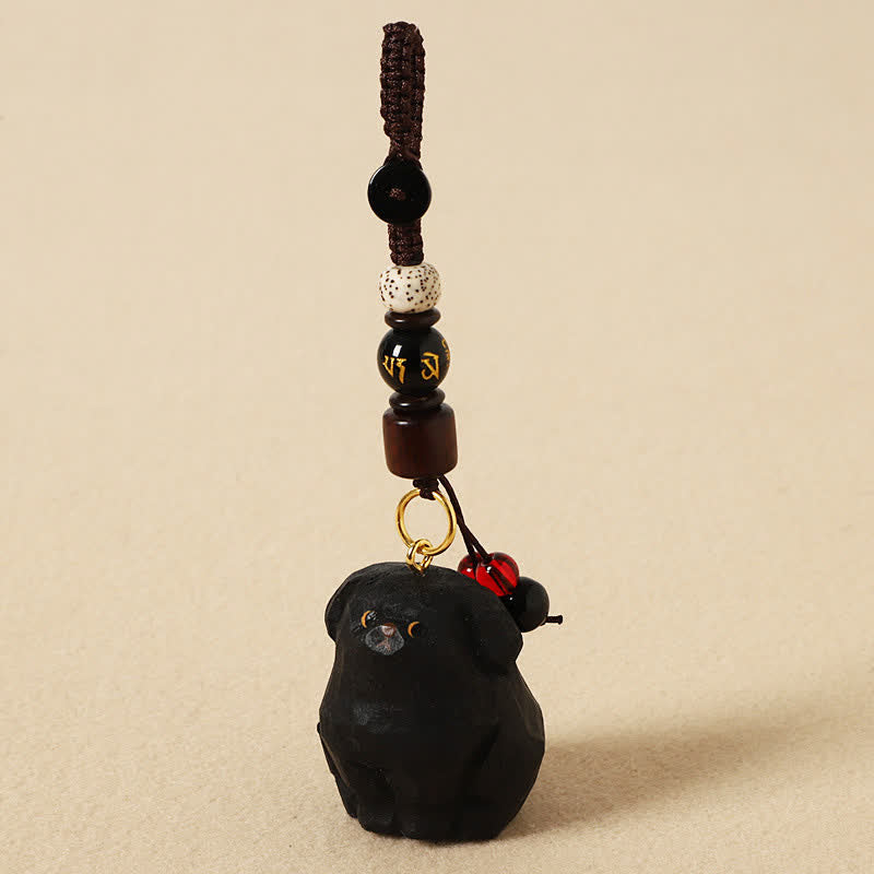 Buddha Stones Carved Wood Dog Om Mani Padme Hum Wisdom Keychains - Om Mani Padme Hum Black Dog - image 10