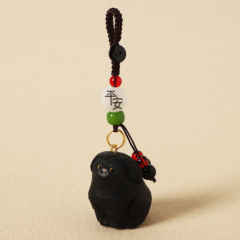 Buddha Stones Carved Wood Dog Om Mani Padme Hum Wisdom Keychains - Safe Black Dog - image 9