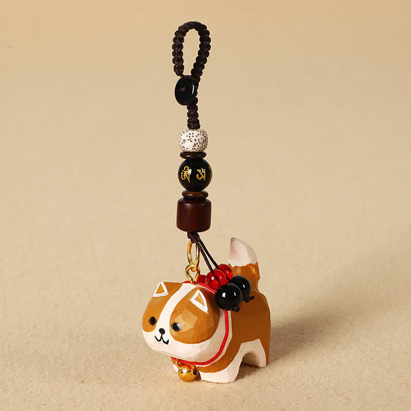 Buddha Stones Carved Wood Dog Om Mani Padme Hum Peace Keychains - Om Mani Padme Hum Akita Inu - image 9