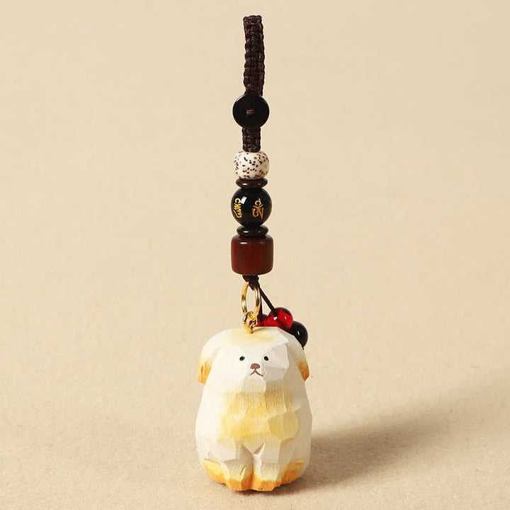 Buddha Stones Carved Wood Dog Om Mani Padme Hum Creativity Keychains - Om Mani Padme Hum White Dog - image 8