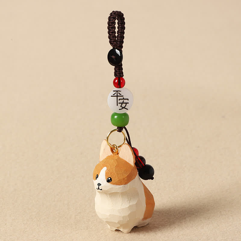 Buddha Stones Carved Wood Corgi Om Mani Padme Hum Peace Keychains - Safe Corgi - image 2