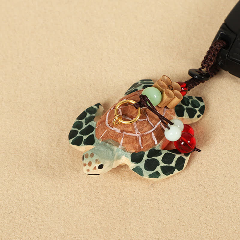Buddha Stones Carved Wood Turtle Om Mani Padme Hum Focus Keychains - image 2