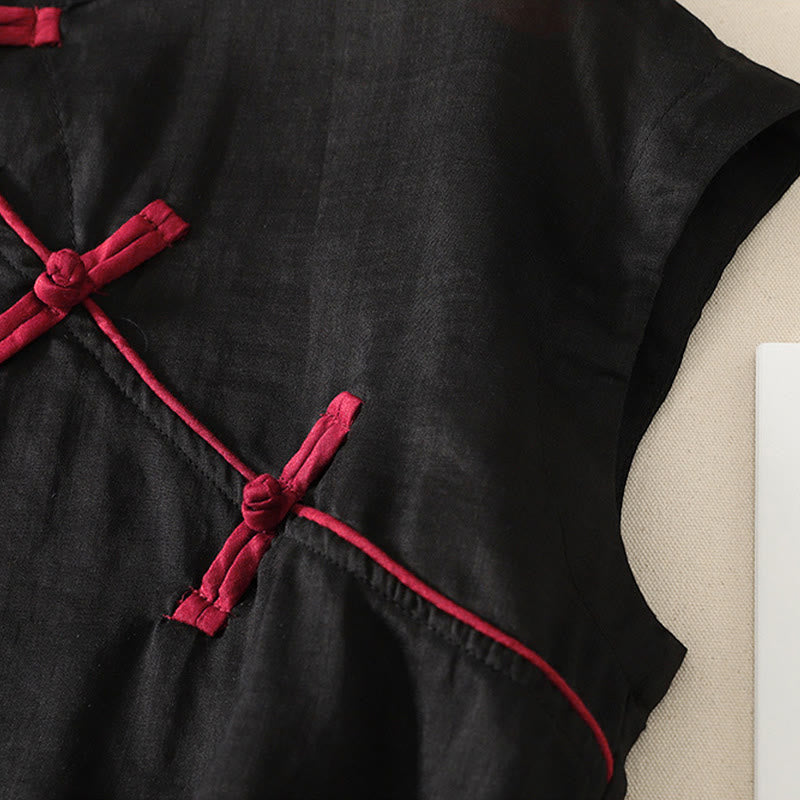 Buddha Stones Summer Tang Style Casual Frog Button Solid Tank Top Women's Sleeveless Shirts - image 4