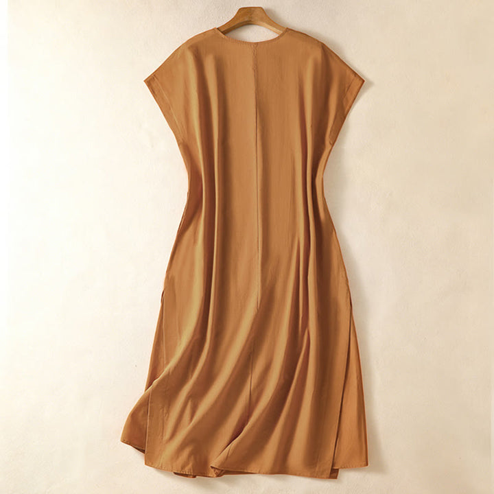 Buddha Stones Summer Elegant Minimalist Solid Women's Summer Sleeveless Dress With Pocket - image 11