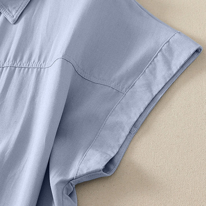 Buddha Stones Summer Casual Minimalist Button-Up Solid Women's Short Sleeve Shirts - image 2